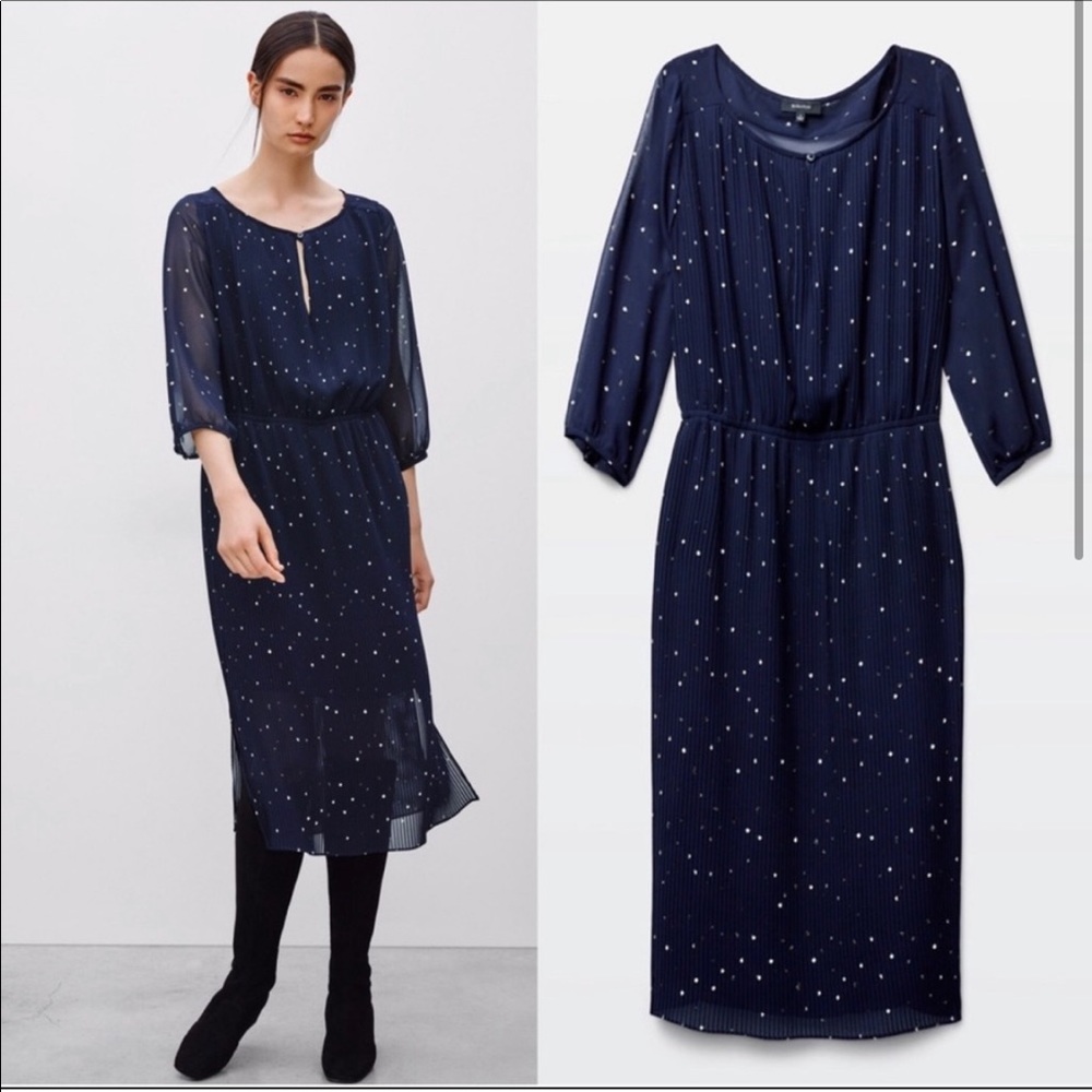 Aritzia Babaton Pieter navy polka dot midi dress